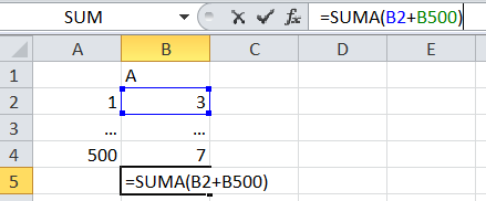 Ejemplo fórmula suma en Excel